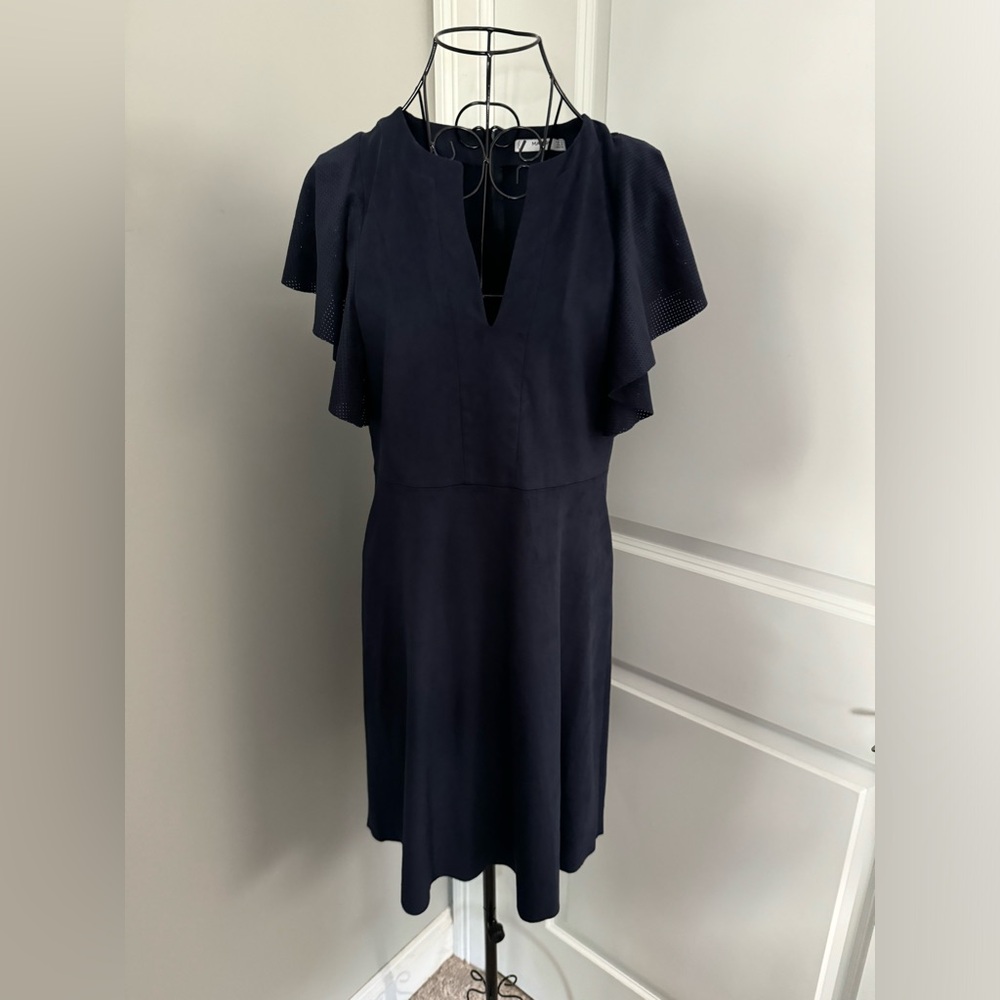 Mango Suit Navy Blue Shift Dress in Faux Suede Size Small